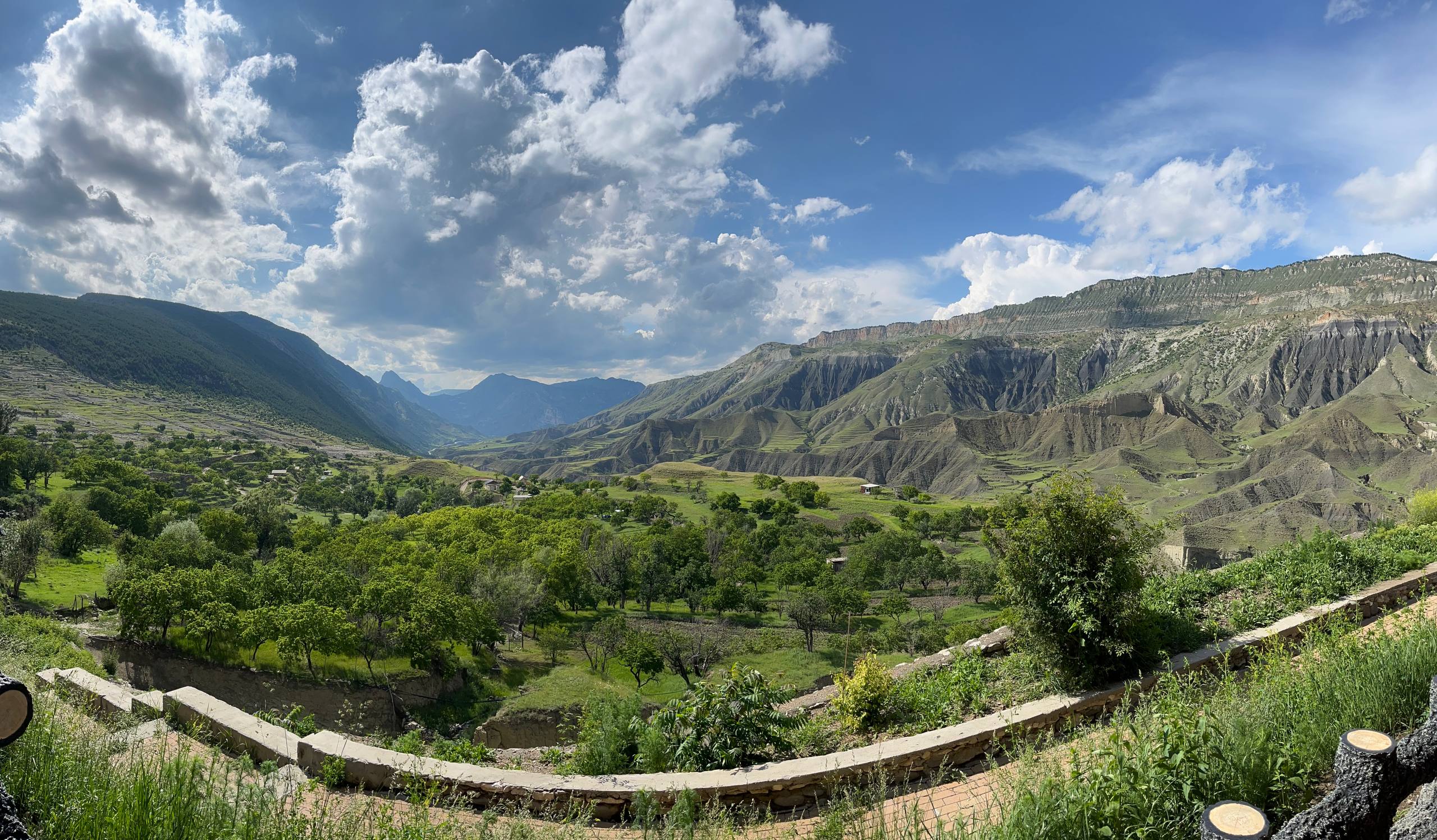 Панорама зелёной долины и каньона